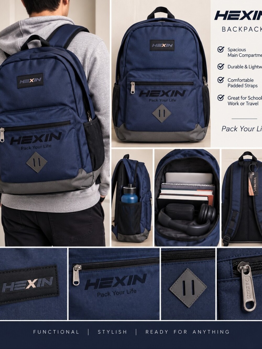 Blue Men's Backpack - Durable Everyday Pack